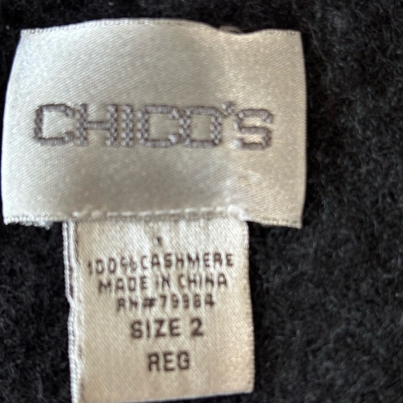 Chico's 100% Cashmere Open Front Cardigan Sweater Black 2/L Tiny Flaws - Picture 2 of 8